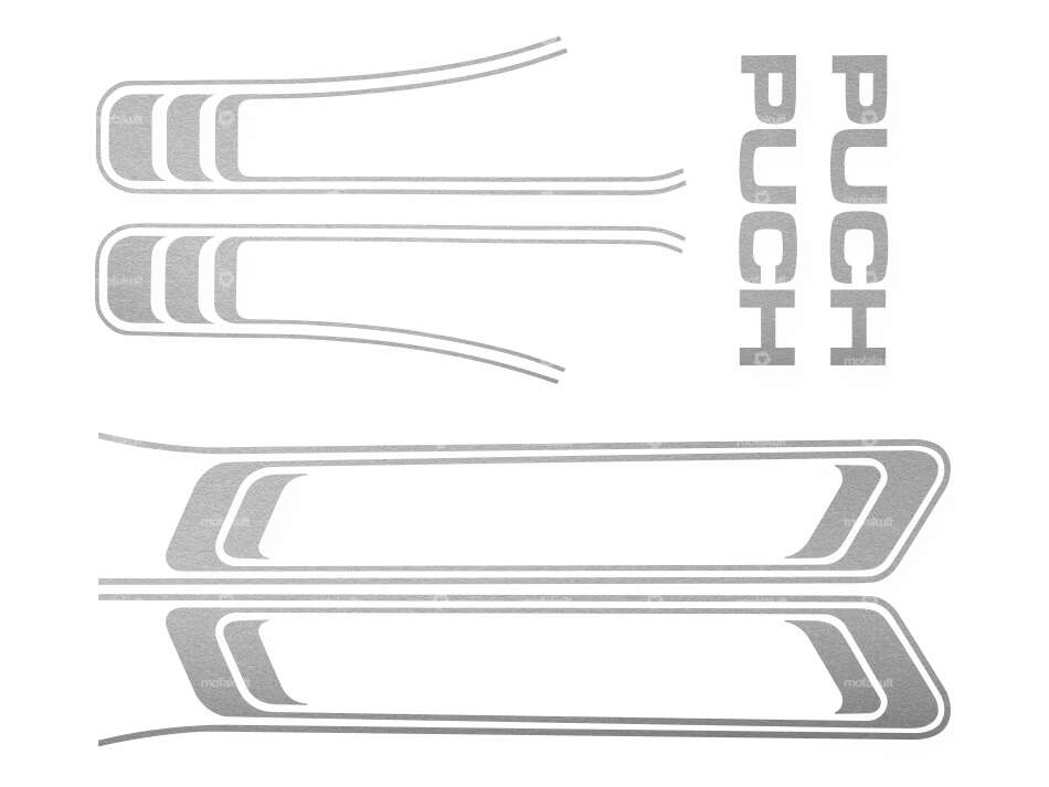 Kit d'autocollants pour réservoir et cadre argenté (qualité 1A) | Puch Maxi S Carousel Image 1