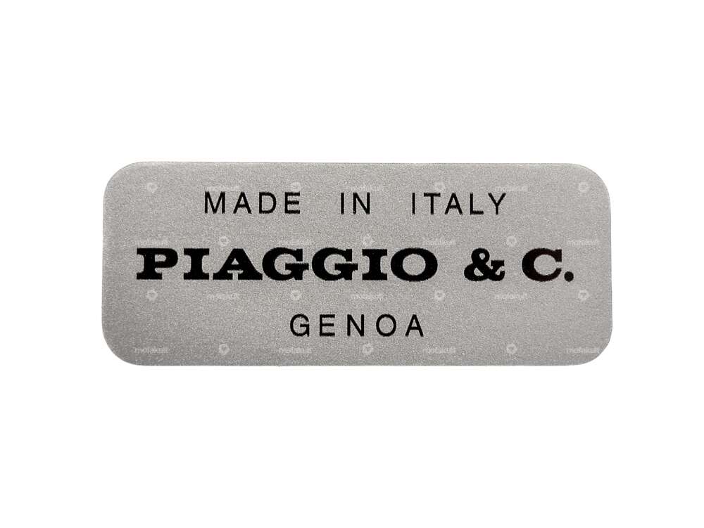 Autocollant "Made in Italy Piaggio & C. Genoa" argent 50 x 20 mm | Piaggio Carousel Image 1