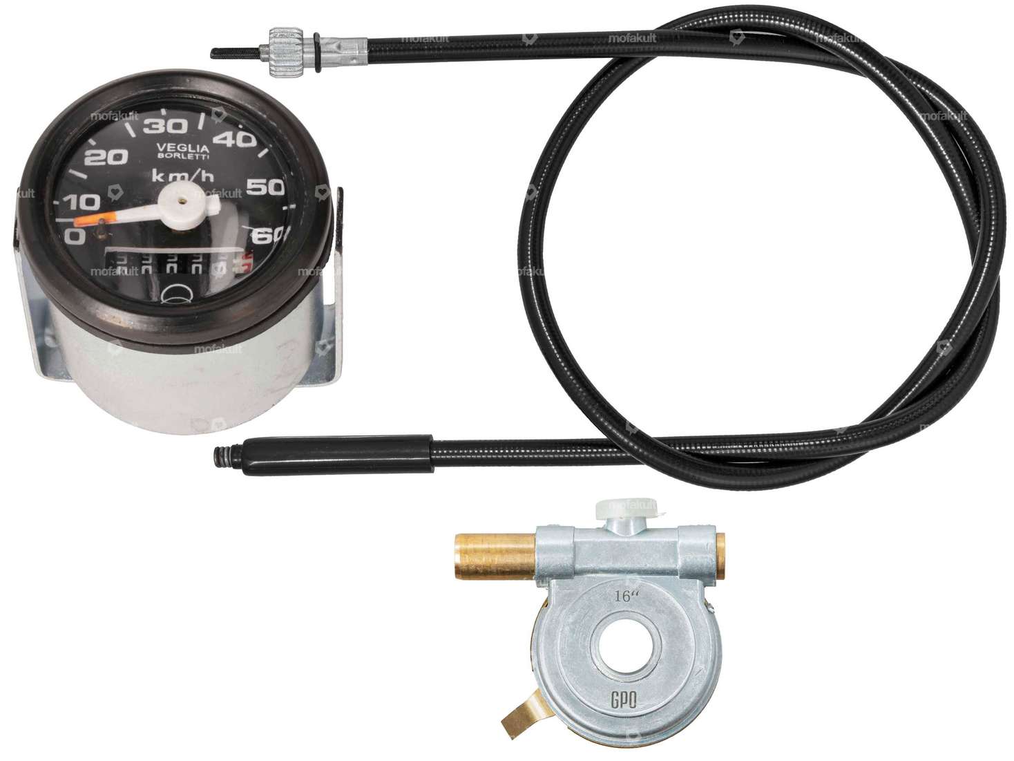 GPO Kit tachymètre "réplique Veglia" 16" / 17" cadran noir | Piaggio Ciao Carousel Image 1