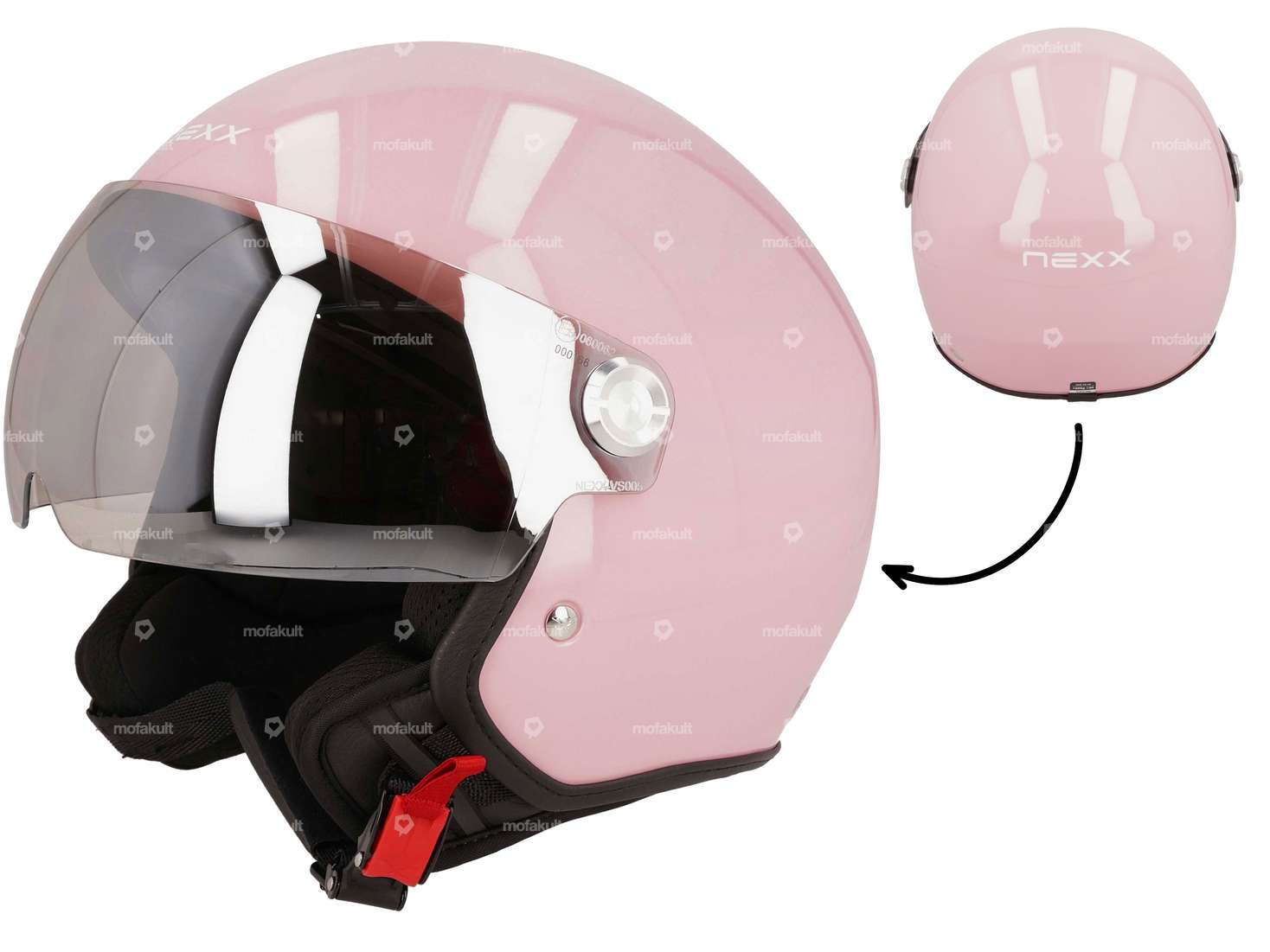 NEXX casque jet "Styler" rose brillant (XS-M) Carousel Image 1