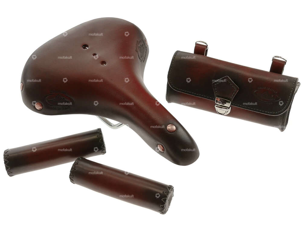 Set selle / poignées / trousse à outils Charleston cuir véritable Carousel Image 1