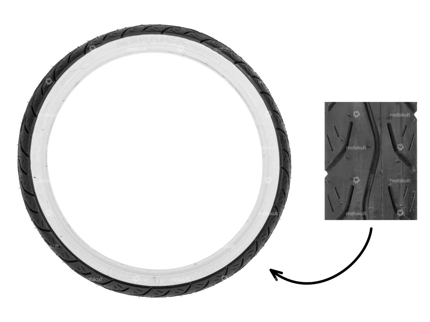 Pneus Merrick 2.25 x 16" MK 528 à flancs blancs Carousel Image 1