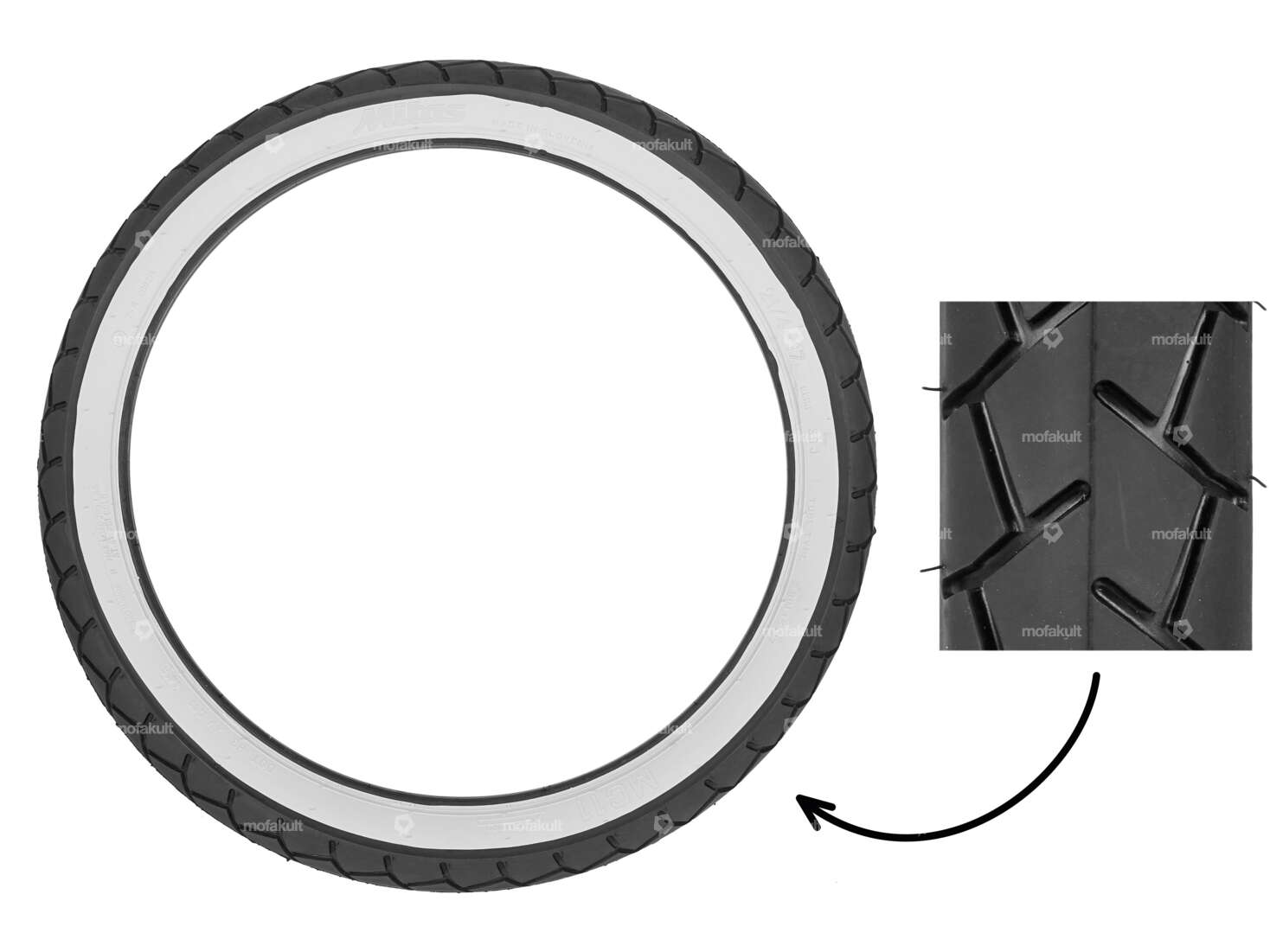 Pneu Mitas 2.75 x 17" MC11 Semi-Slick paroi blanche Carousel Image 1