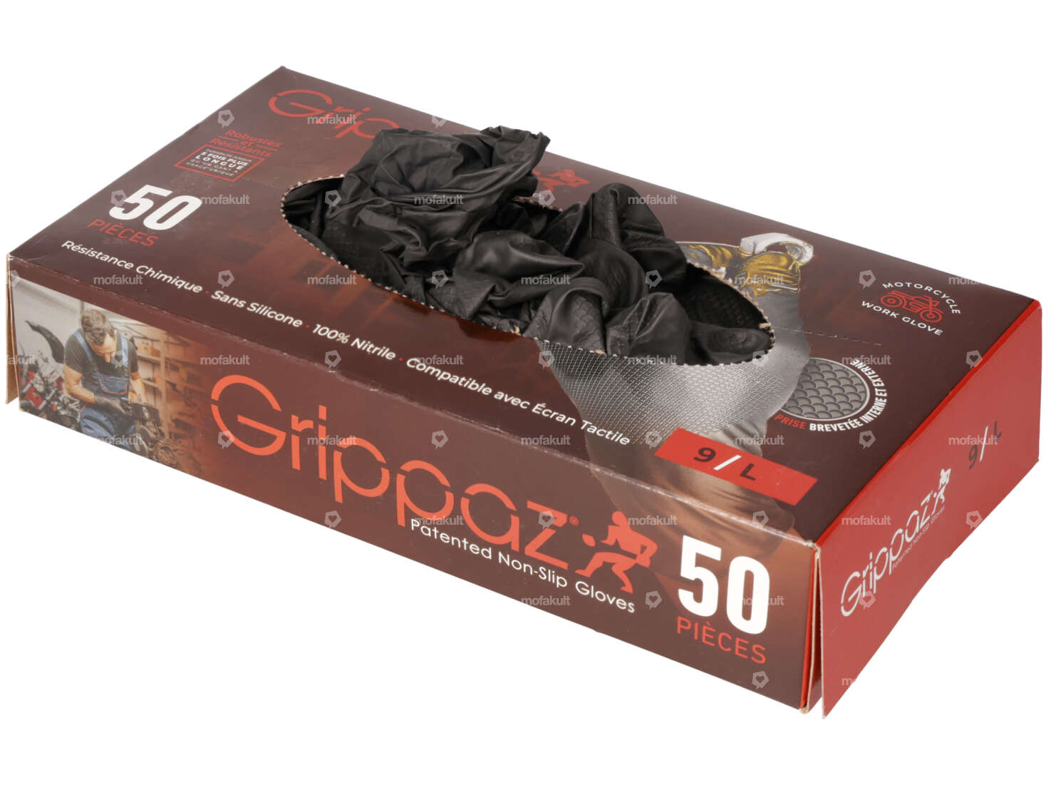 Gants de montage en nitrile strié (50 pcs.) taille L Carousel Image 1