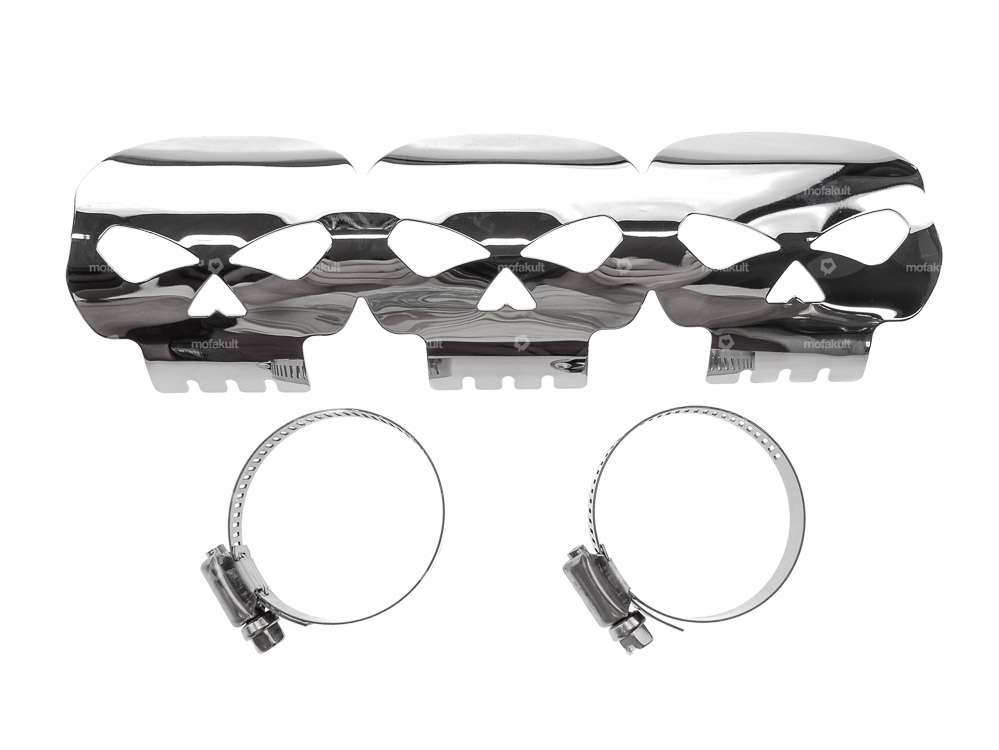 Tôle de chaleur d'échappement "Skull" chrome Carousel Image 1