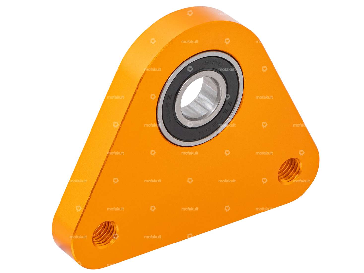 swiing Plaque de palier triangulaire Racing aluminium anodisé orange doré | Piaggio Ciao, SI, Bravo Carousel Image 1