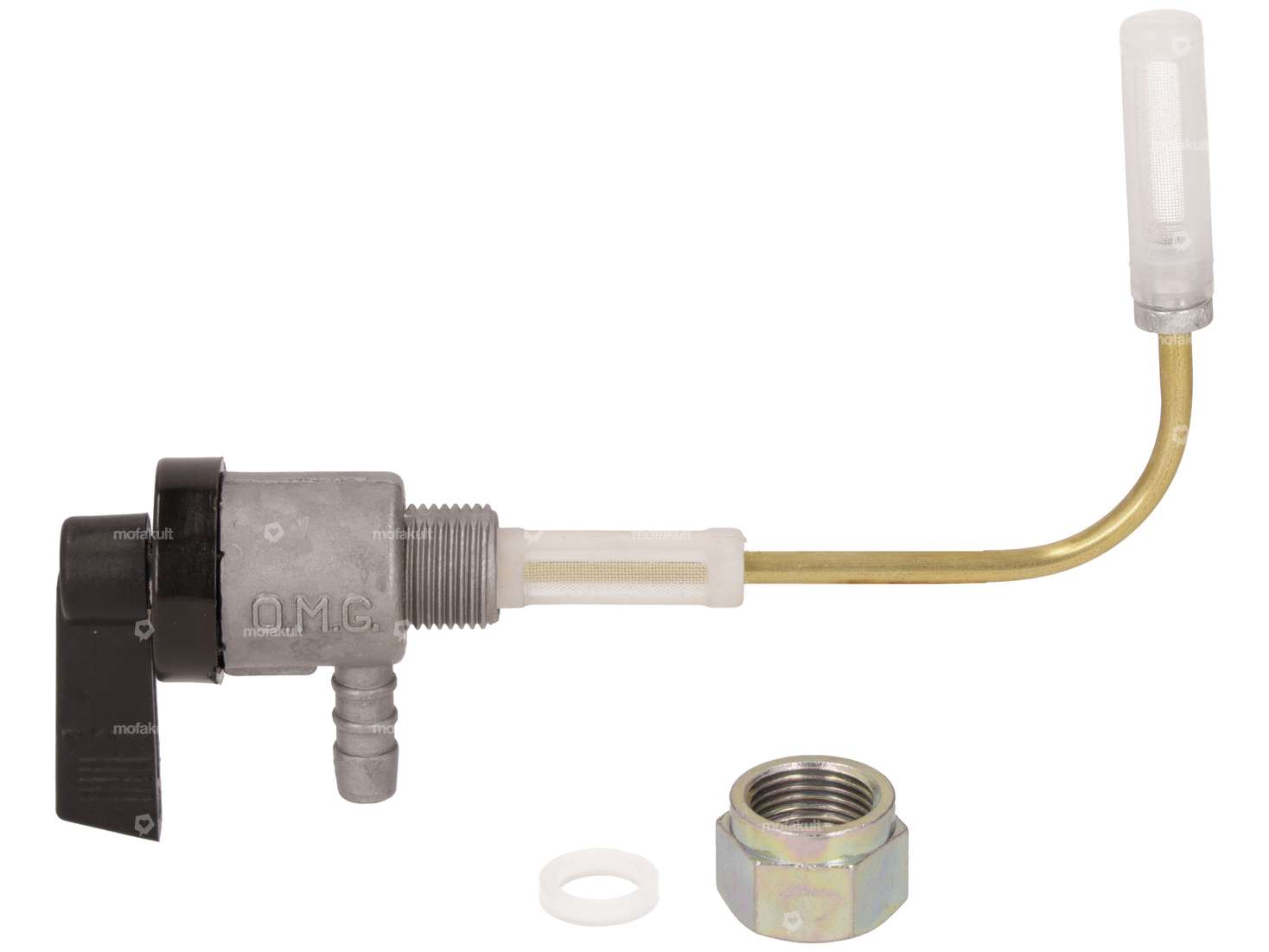 OMG robinet d'essence horizontal M12x1 (avec écrou) sortant par le bas Carousel Image 1