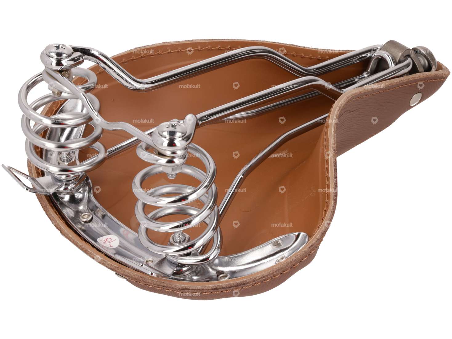 66HEROES Selle en cuir à ressorts en tonneau marron foncé Carousel Image 2
