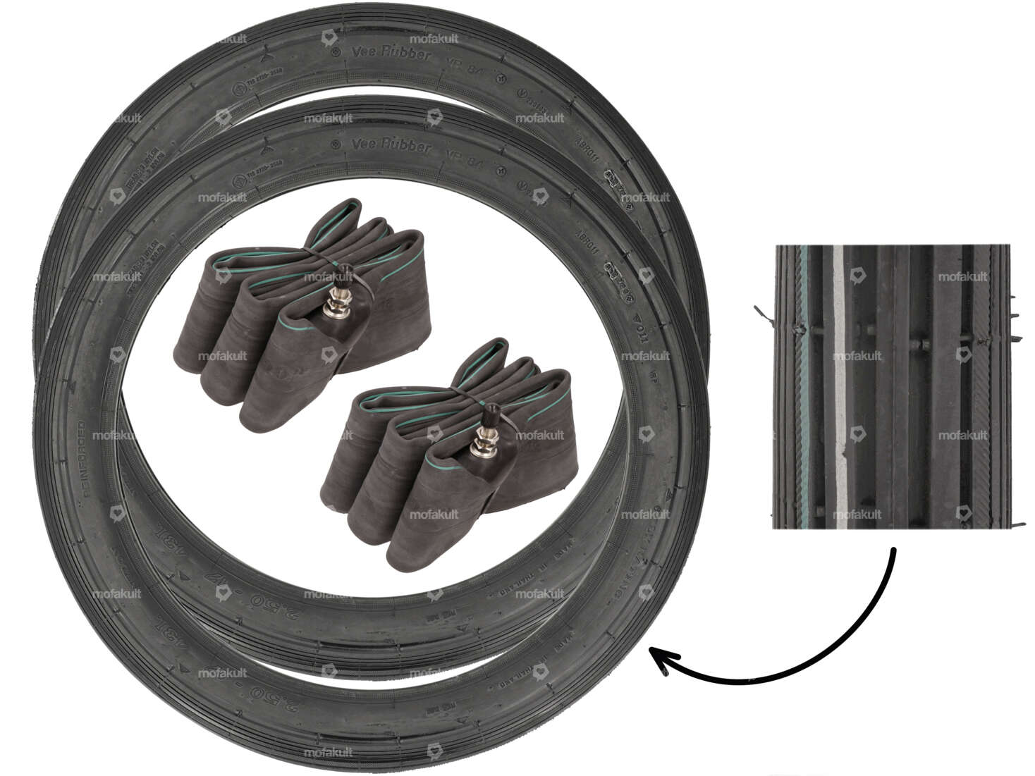 VeeRubber tire set 2.50 x 17" VRM011 (V011) Longitudinal grooves Carousel Image 1
