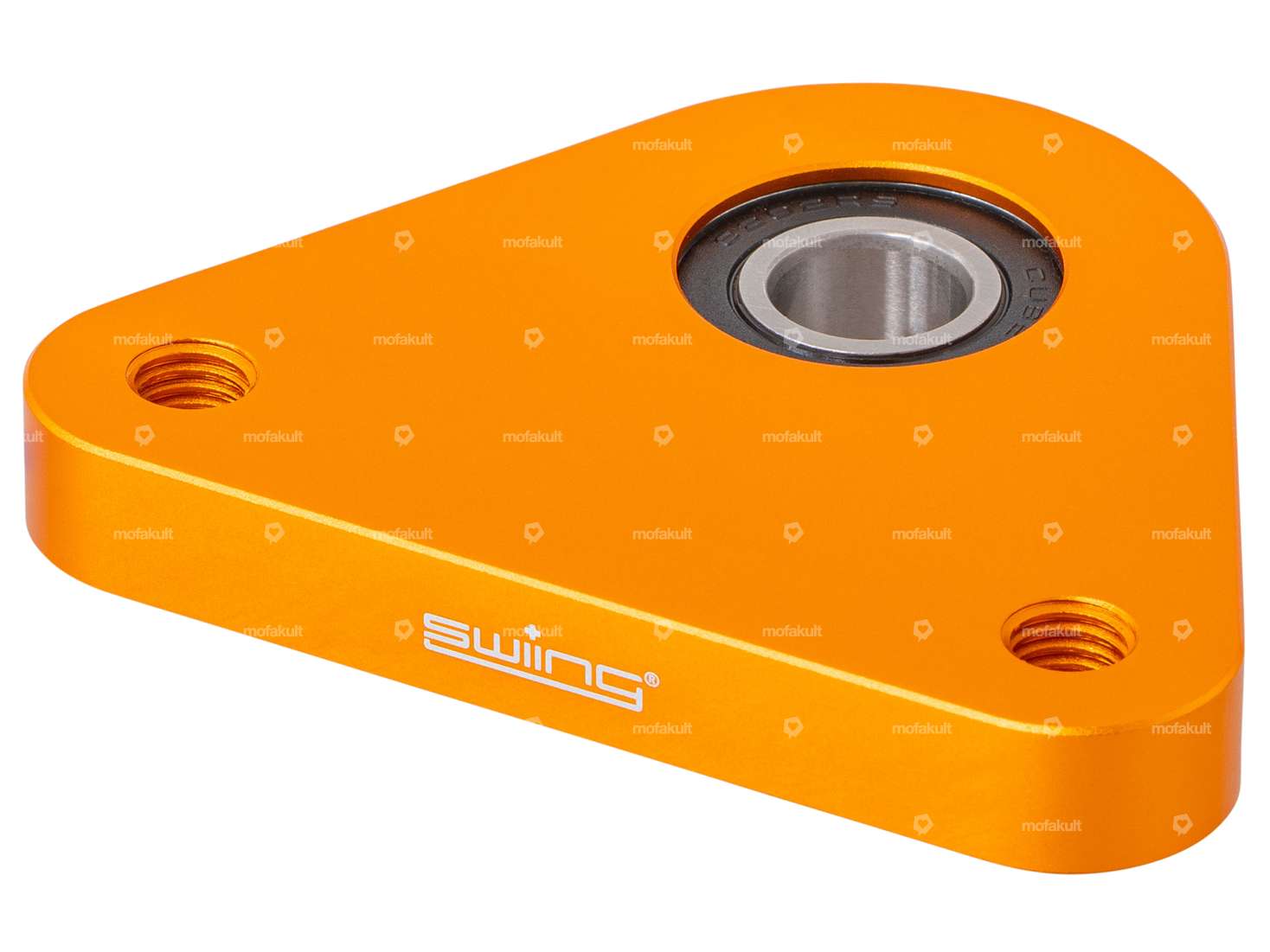 swiing Plaque de palier triangulaire Racing aluminium anodisé orange doré | Piaggio Ciao, SI, Bravo Carousel Image 2