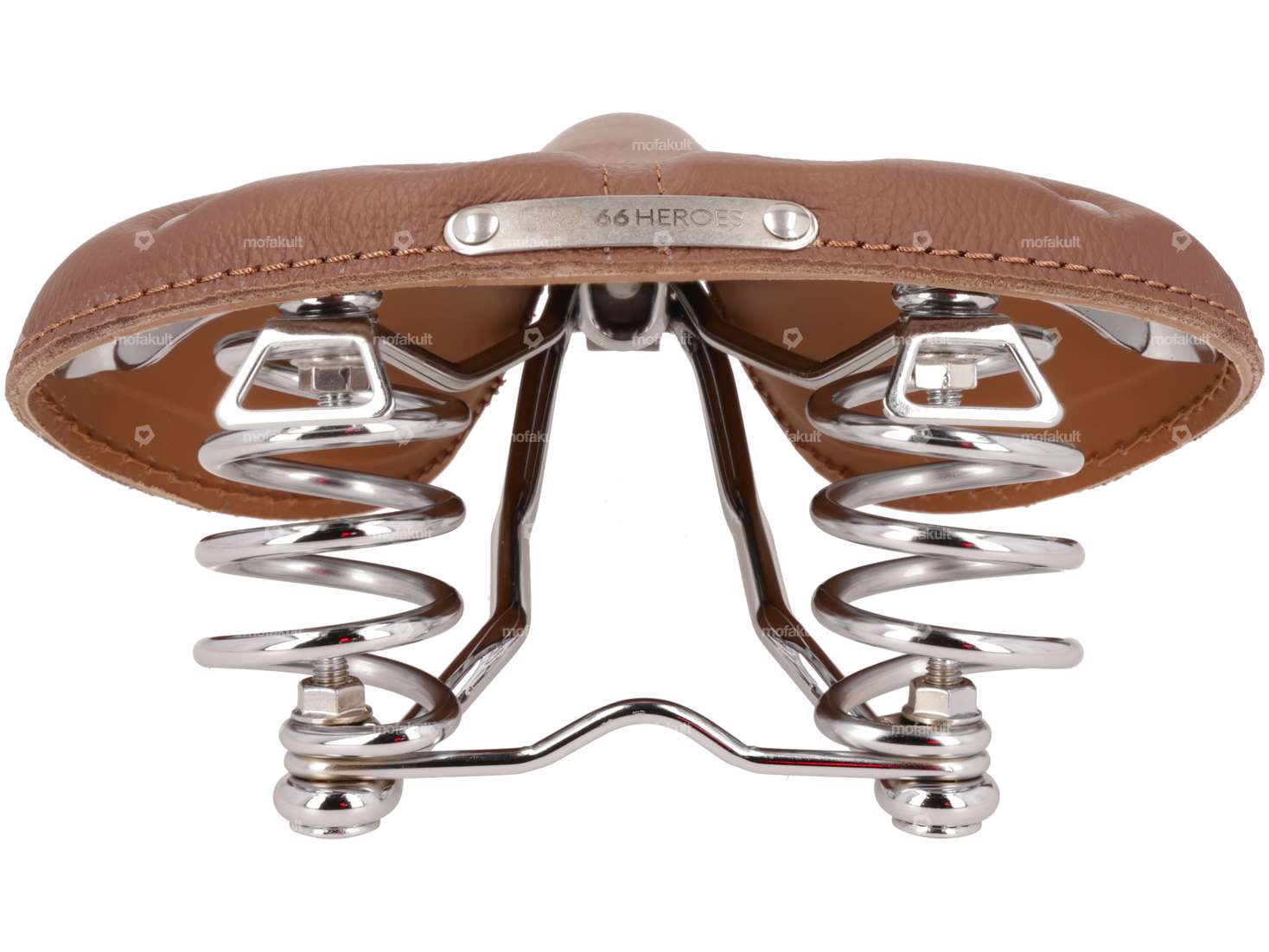 66HEROES Selle en cuir à ressorts en tonneau marron foncé Carousel Image 3