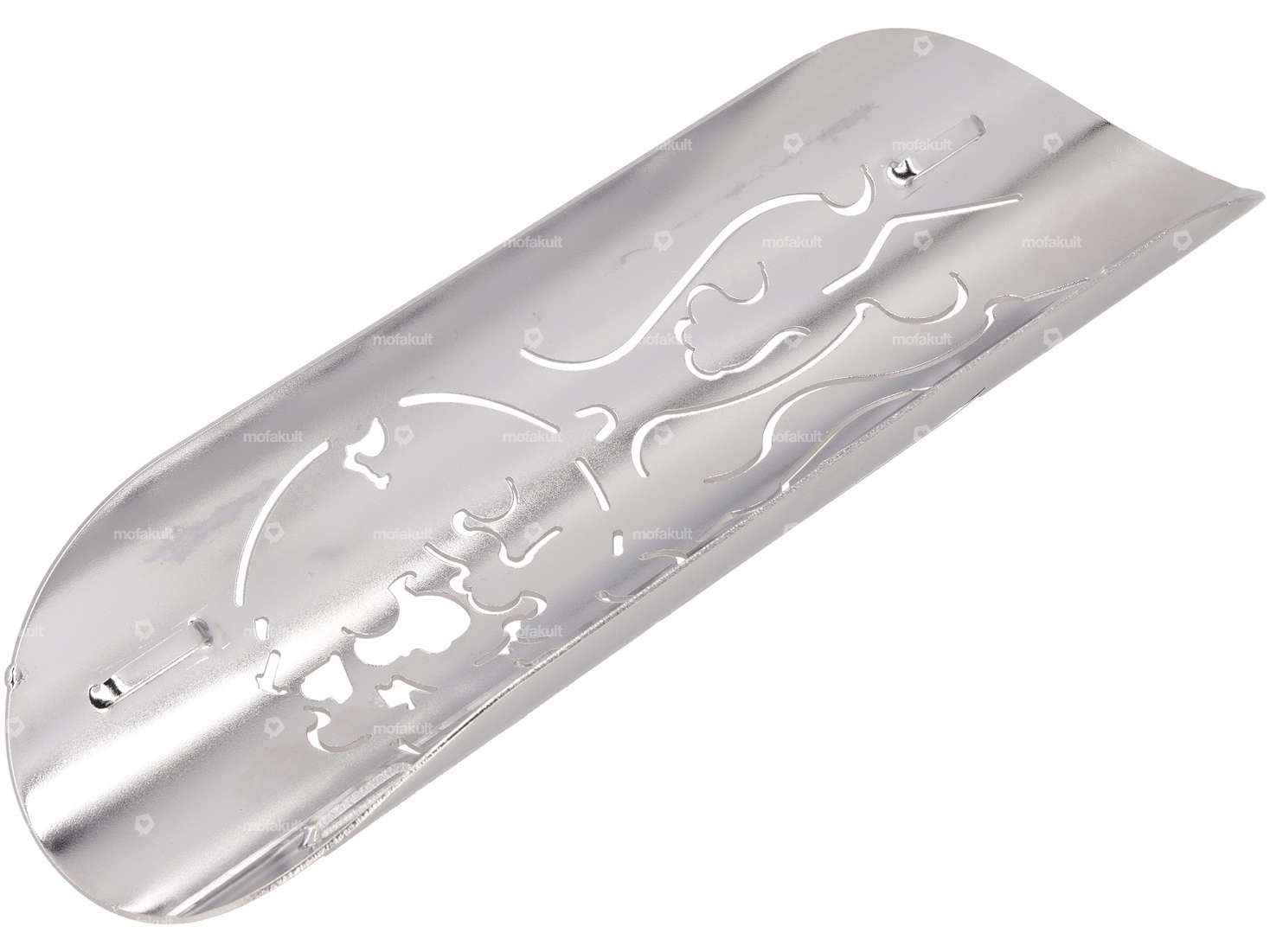 Tôle de chaleur d'échappement "Flame Skull" chrome Carousel Image 2