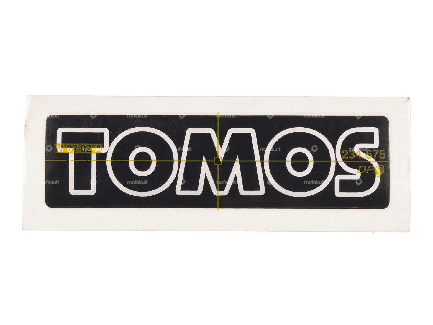 Autocollant « TOMOS » noir / argent 100 x 28 mm, d'origine Carousel Image 1