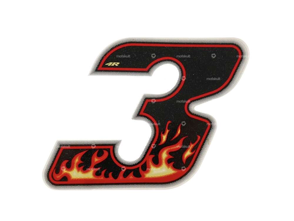 Autocollant Number 3 Flame (hauteur 65 mm) Carousel Image 1