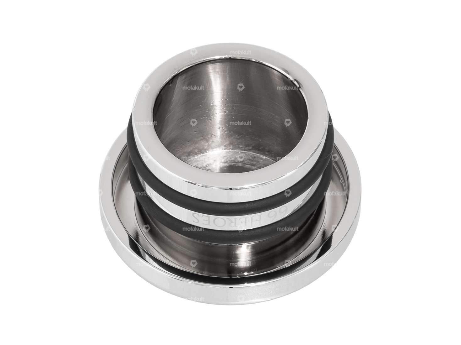 66HEROES bouchon de réservoir alu "66HEROES" rond chrome | Piaggio SI Carousel Image 2