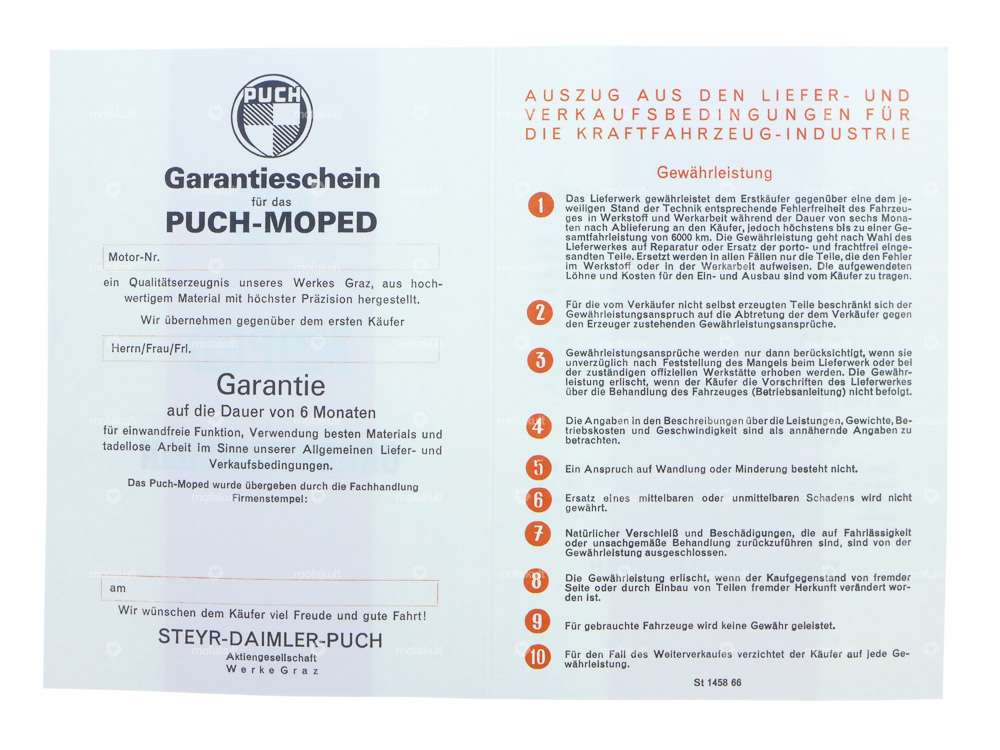 Certificat de garantie | Puch Mofa Carousel Image 2