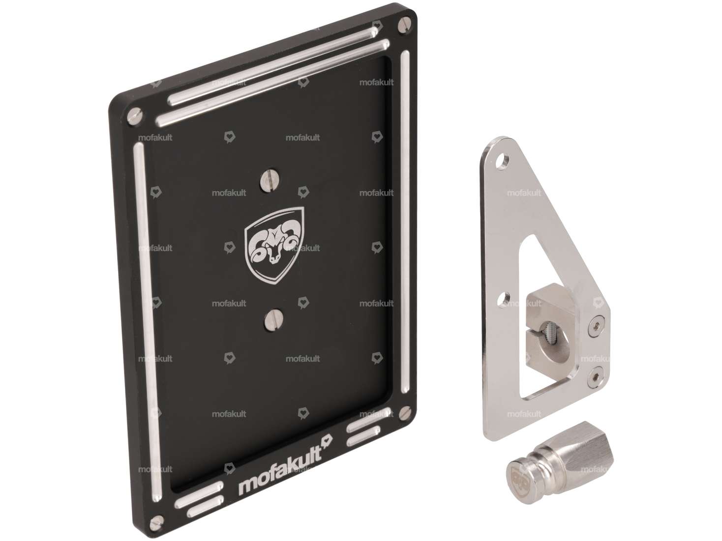 Kit support de plaque d'immatriculation latéral & cadre, incl. tourillon de réception (version CH) Carousel Image 1