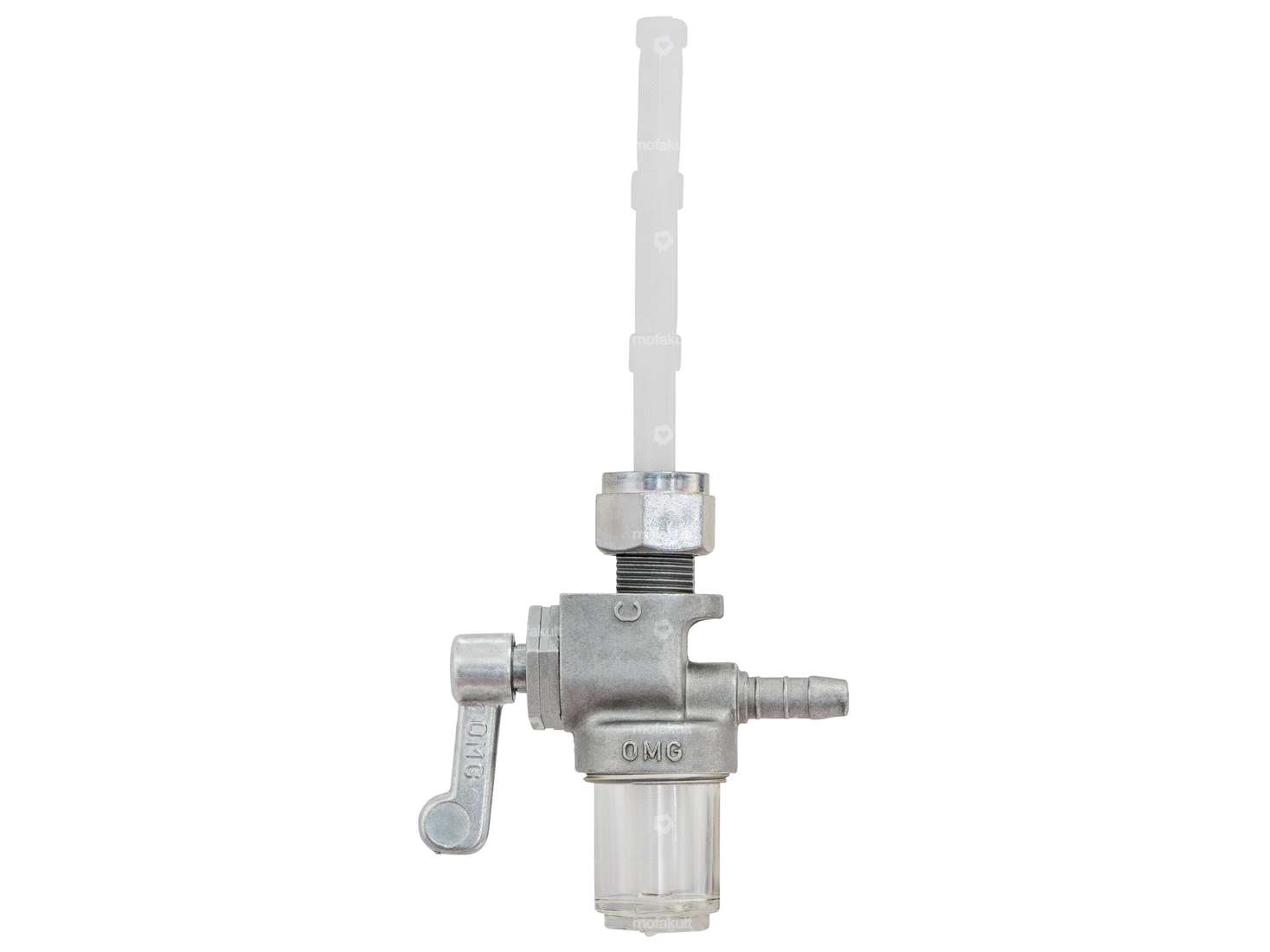 Robinet d'essence OMG M12x1 fonte 90° vers l'arrière avec chambre de filtration Carousel Image 1