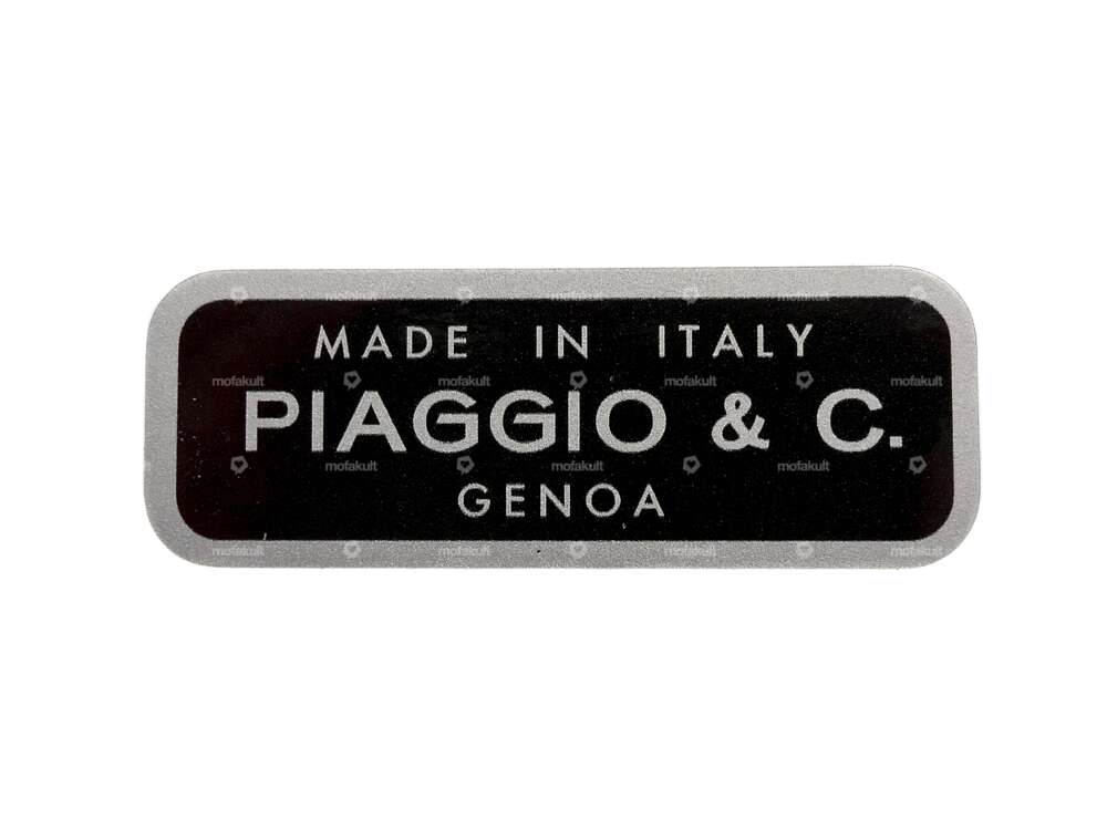 Autocollant "Made in Italy Piaggio & C. Genoa" noir 55 x 20 mm | Piaggio Carousel Image 1