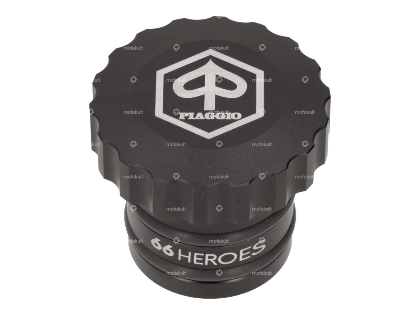 66HEROES Bouchon de réservoir "Piaggio" ondulé noir | Piaggio Ciao, Bravo Carousel Image 1