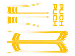 Kit d'autocollants pour réservoir et cadre jaune (qualité 1A) Folienplot | Puch Maxi S Kit d'autocollants pour réservoir et cadre jaune (qualité 1A) Folienplot | Puch Maxi S