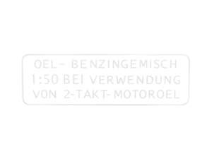 Autocollant "HUILE-BENZINGEMISCH 1:50" blanc 55 x 19 mm | Puch Autocollant "HUILE-BENZINGEMISCH 1:50" blanc 55 x 19 mm | Puch