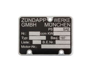 Plaque de moteur années 70 | Zündapp Plaque de moteur années 70 | Zündapp