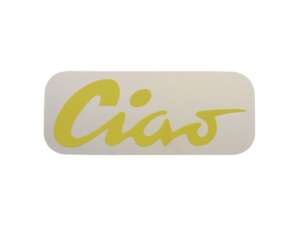 Autocollant réservoir "Ciao" jaune 70 x 28 mm | Piaggio Ciao P, C9 Autocollant réservoir "Ciao" jaune 70 x 28 mm | Piaggio Ciao P, C9