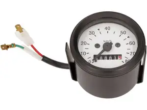 Tachymètre 80 km/h Ø 60 mm éclairé (cadran blanc) Tachymètre 80 km/h Ø 60 mm éclairé (cadran blanc)