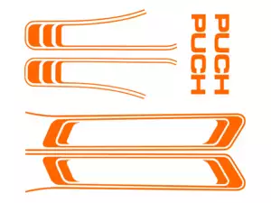 Kit d'autocollants réservoir & cadre orange (qualité 1A) Folienplot | Puch Maxi S Kit d'autocollants réservoir & cadre orange (qualité 1A) Folienplot | Puch Maxi S